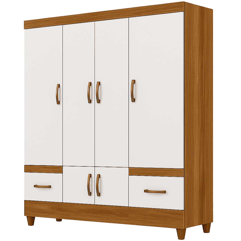 Guarda Roupa de Casal Moval 6 Portas, Pé e 2 Gavetas MS-912  Freijó Off White