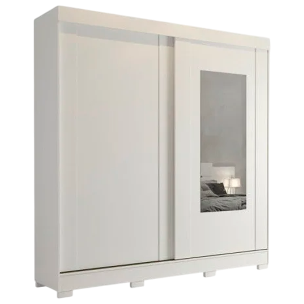 Guarda Roupa Panan Ilhéus com 2 Portas de Correr, Espelho e 3 Gavetas Branco 100% MDF
