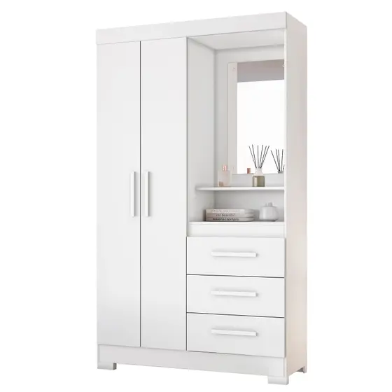 Guarda-Roupa 2 Portas e 3 Gavetas Com Espelho NT6020 Branco com Sanefla Reversível Rosa