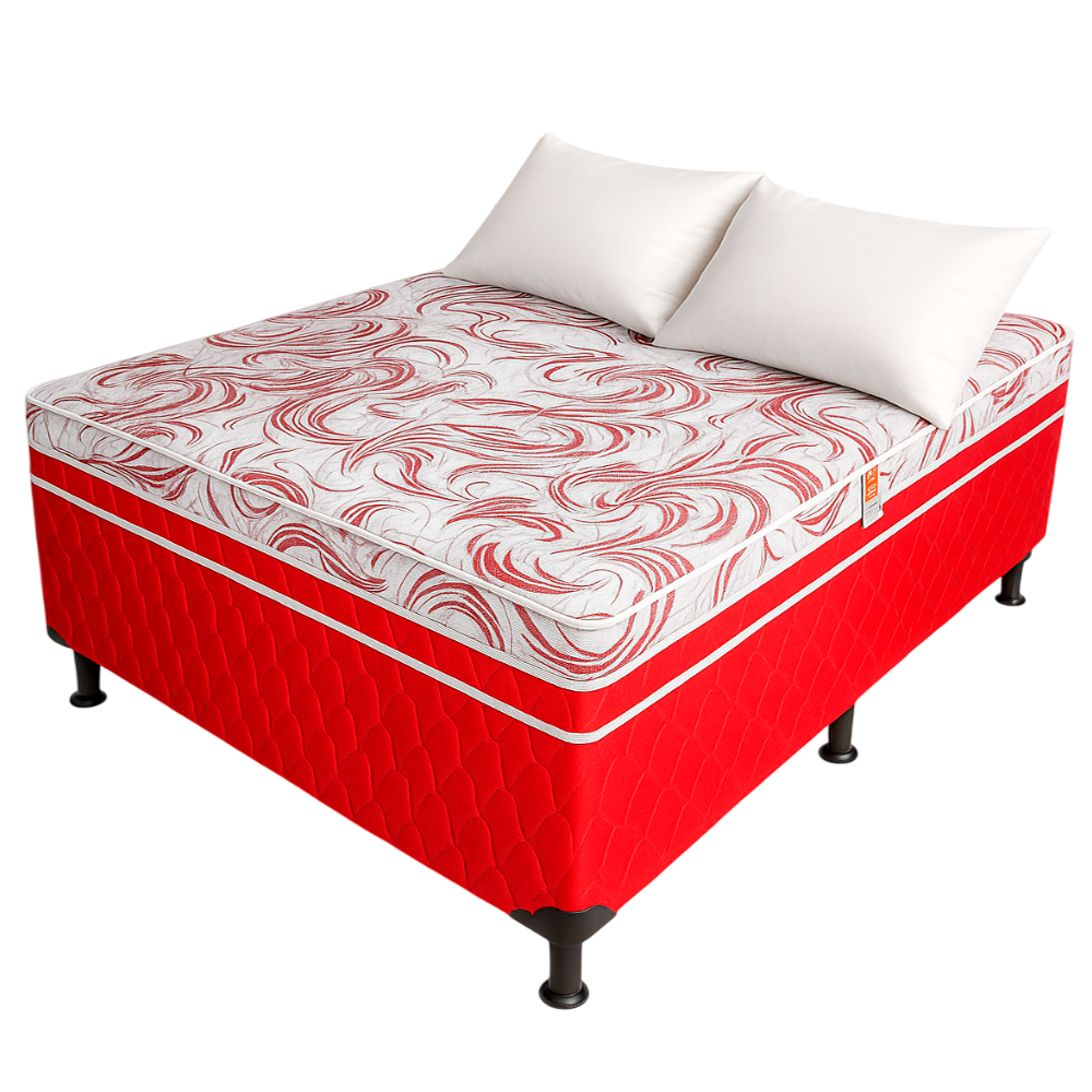 Cama Box de Casal Anatomic Ortopédico Diamante Vermelho Grátis 2 Travesseiros L138xP188xA67cm