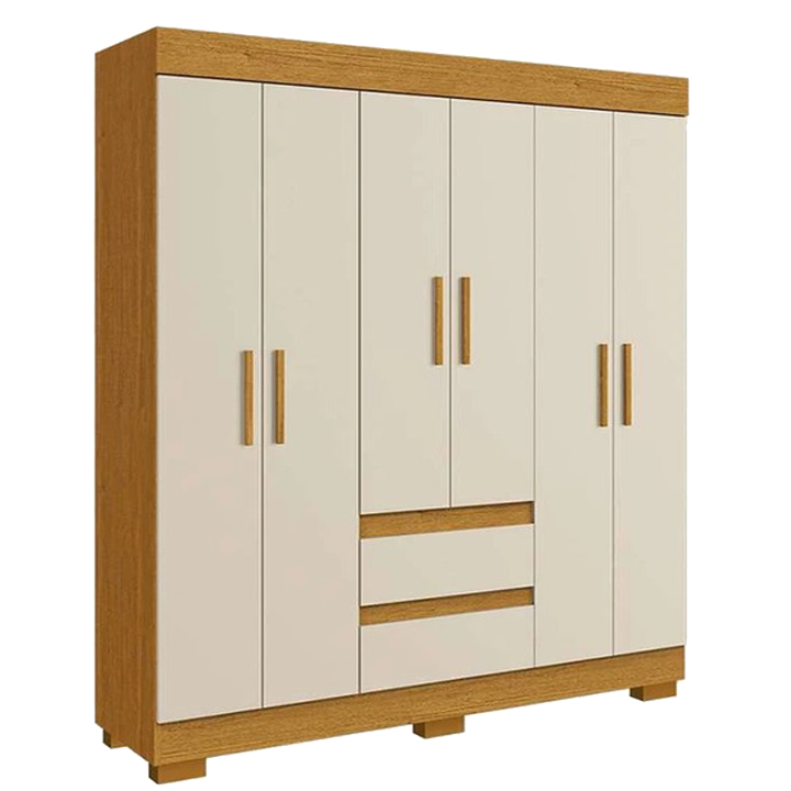 Guarda-Roupa MRP Maya com 6 Portas e 2 Gavetas Cinamomo/Off White