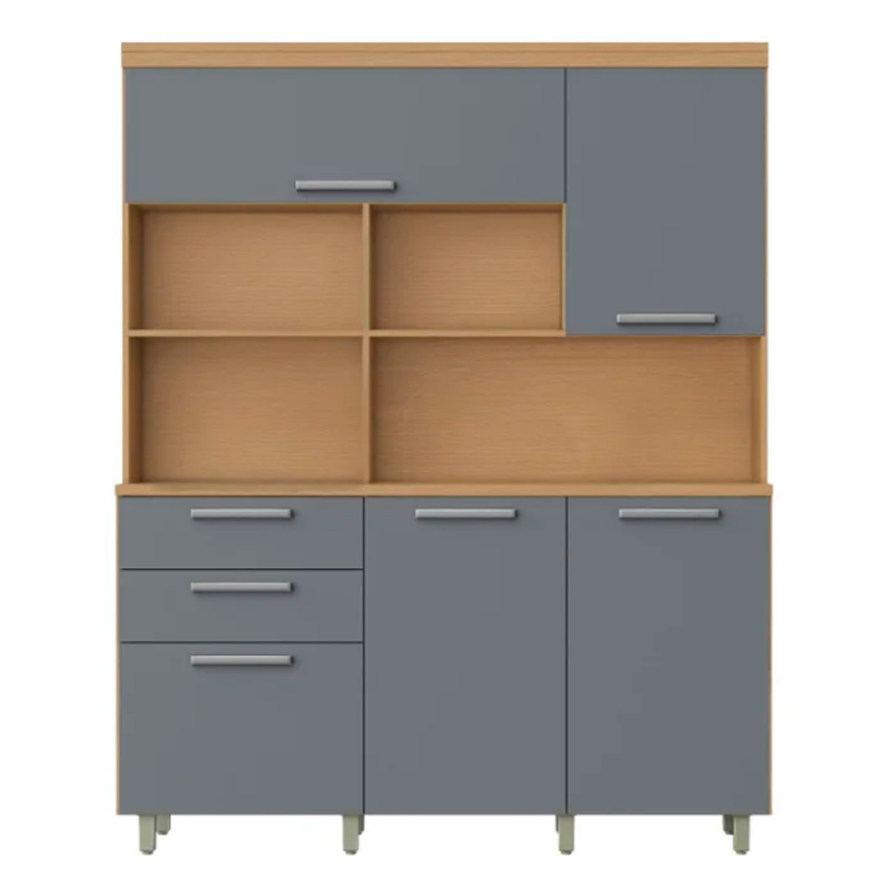 Armário de Cozinha 5 Portas 2 Gavetas 160cm 100% Mdf Nobreza Carvalho Titânio