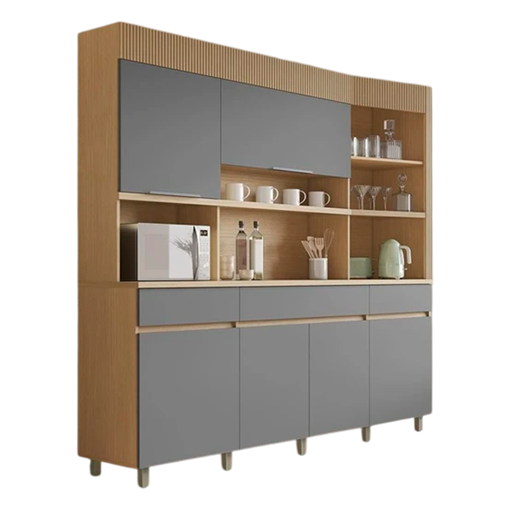 Kit Cozinha Compacta Realeza 6 Portas e 3 Gavetas 220cm de Largura Carvalho Titânio Nesher Móveis