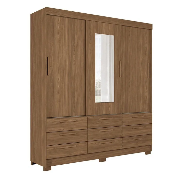 Guarda Roupa Santos Andirá Morretes 3 Portas de Correr 9 Gavetas com Espelho Jatoba