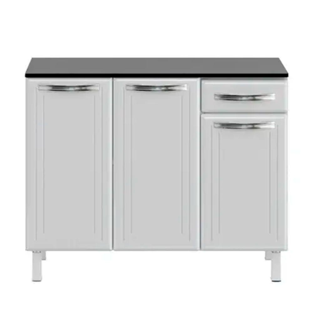 Balcão de Cozinha em Aço 3 Portas 1 Gaveta Branco Esmeralda Telasul Tampo Cinza