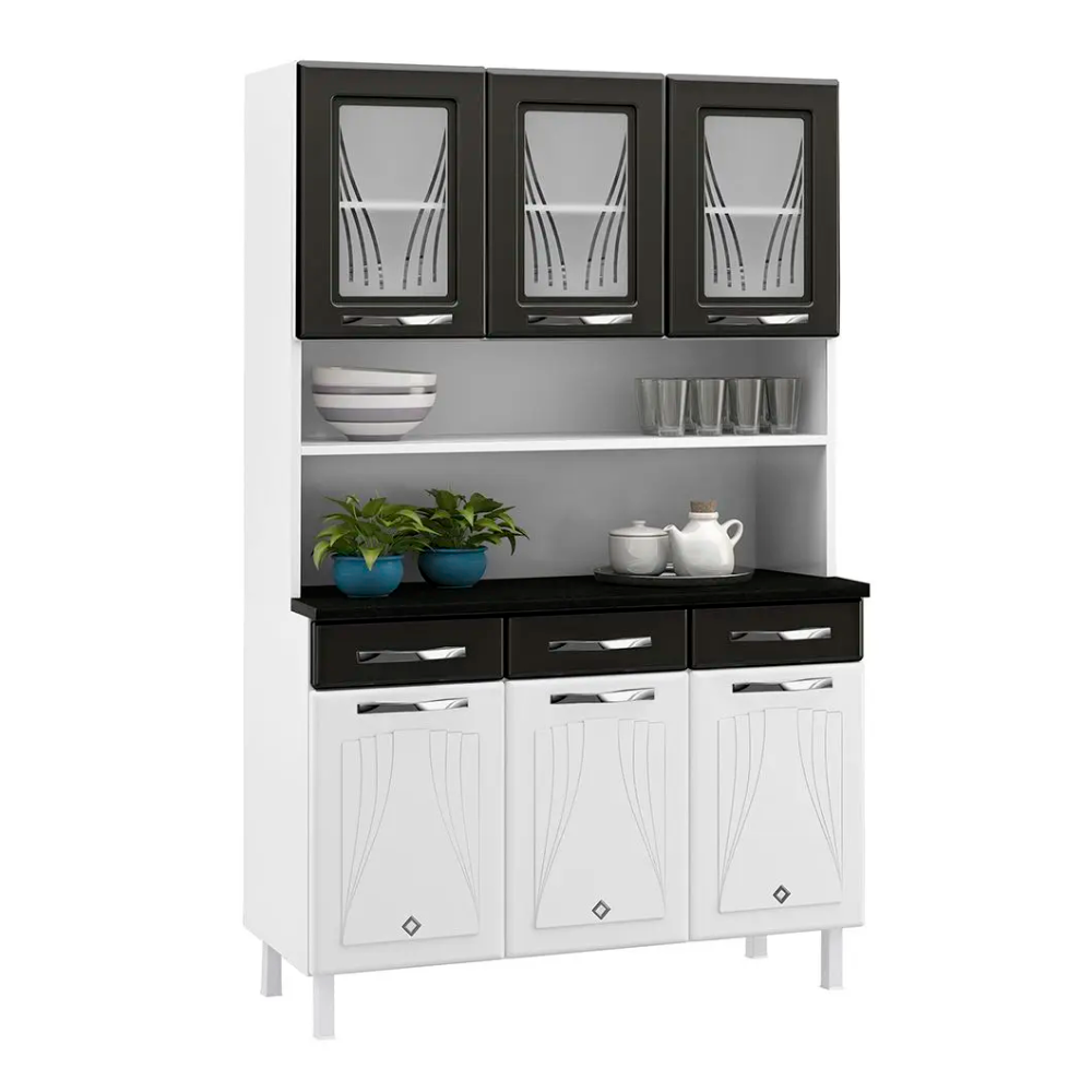 Armário de Cozinha de Aço Kit Triplo Telasul 6 Portas e 3 Gavetas Cinza Star 