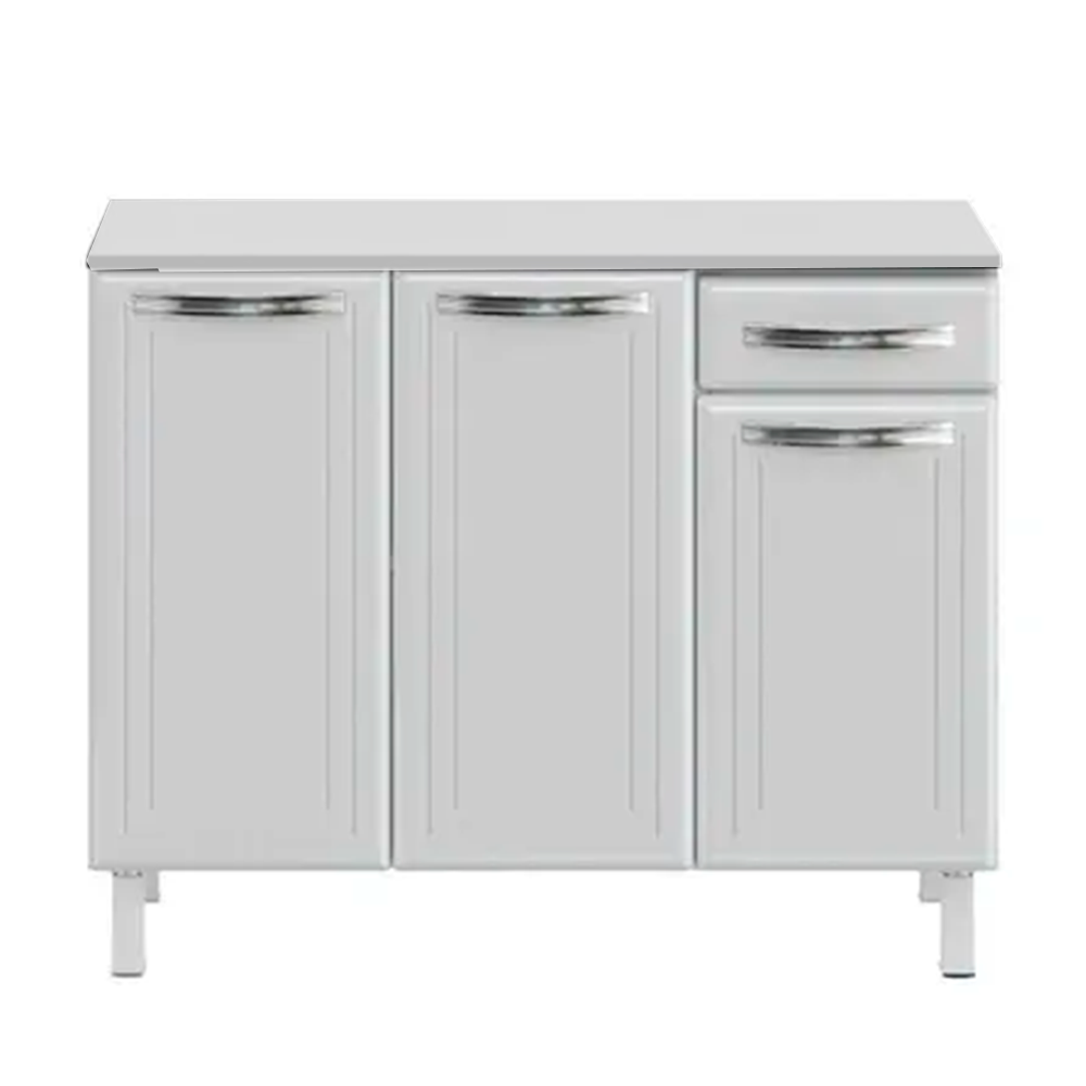 Balcão de Cozinha em Aço 3 Portas 1 Gaveta Branco Esmeralda Telasul 
