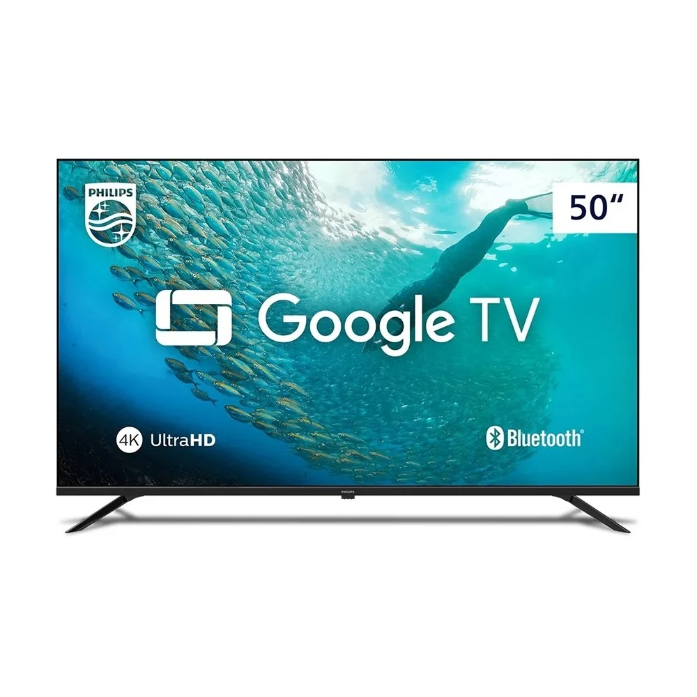 Smart TV Philips 50 Polegadas PUG7019 4K UHD Google TV HDR Comando de Voz Bluetooth Visual sem Bordas Google Assistant Built in
