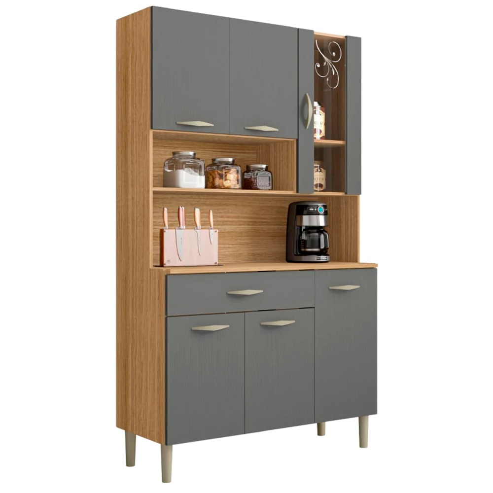 Kit Cozinha Completa Golden 6 Portas 1 Gaveta Gris Freijó