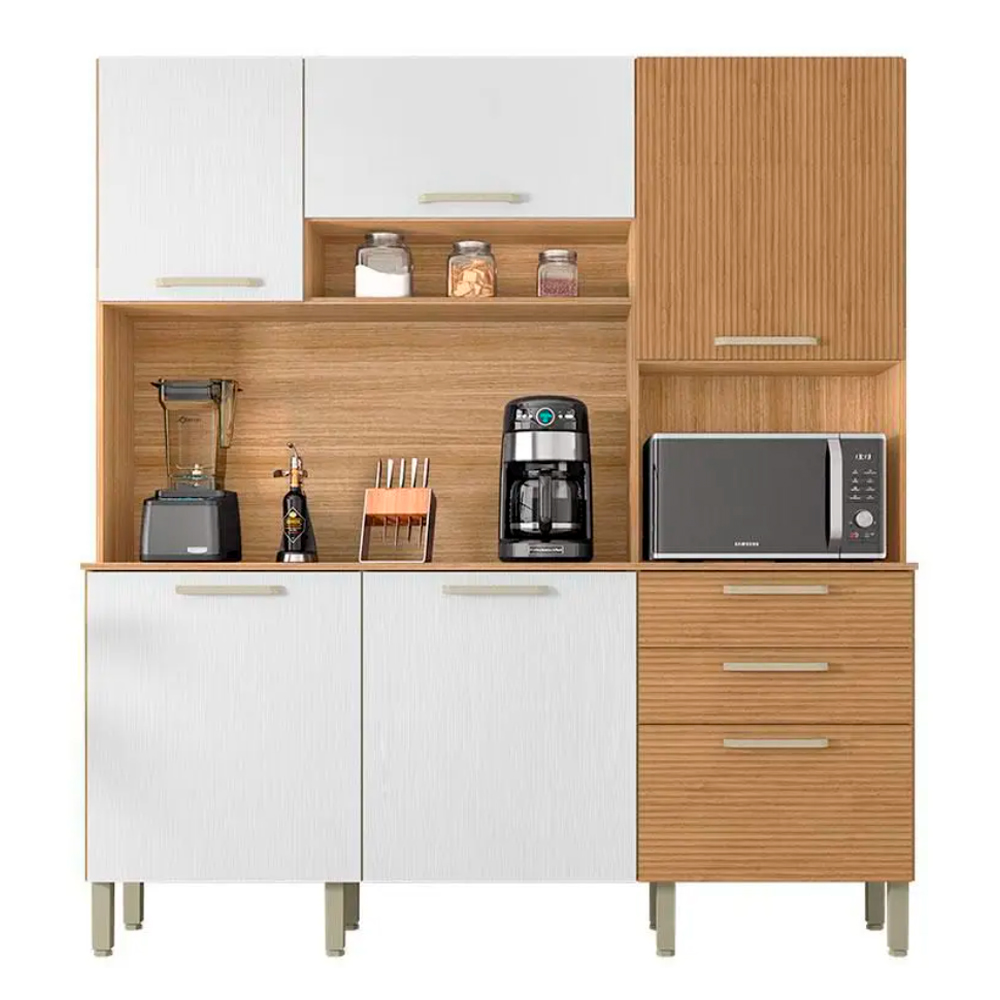 Cozinha Ferrara 6 Portas e 2 Gavetas Freijó Supremo Ripado - Kits Paraná