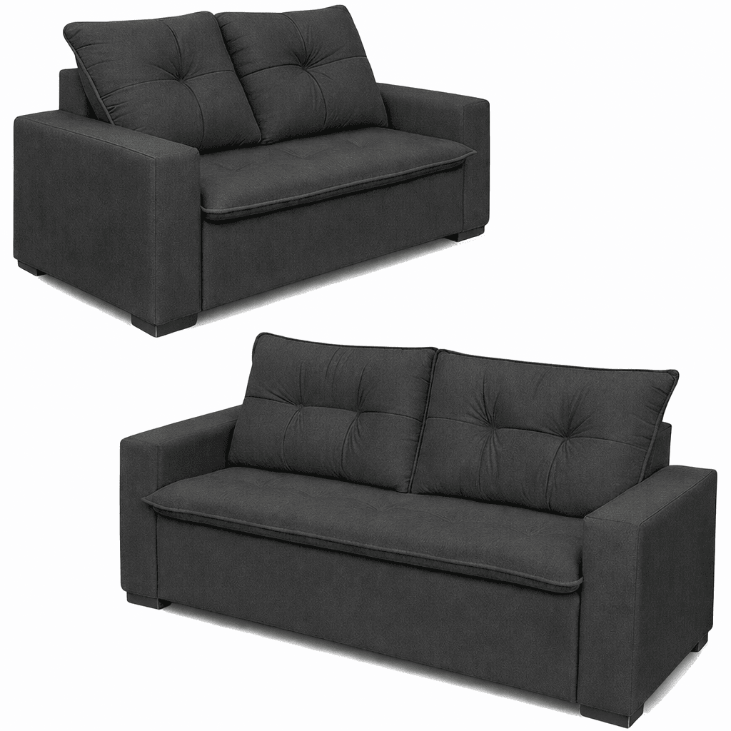 Conjunto de Estofado Icaro 3 e 2 Lugares Veludo JA Estofados Chumbo