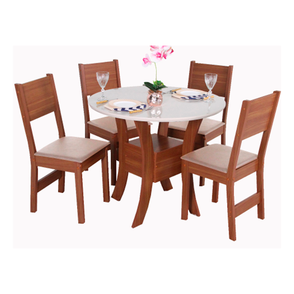 Mesa Redonda 90x90 com 4 Cadeiras Nobre São Carlos Cinamomo Off 