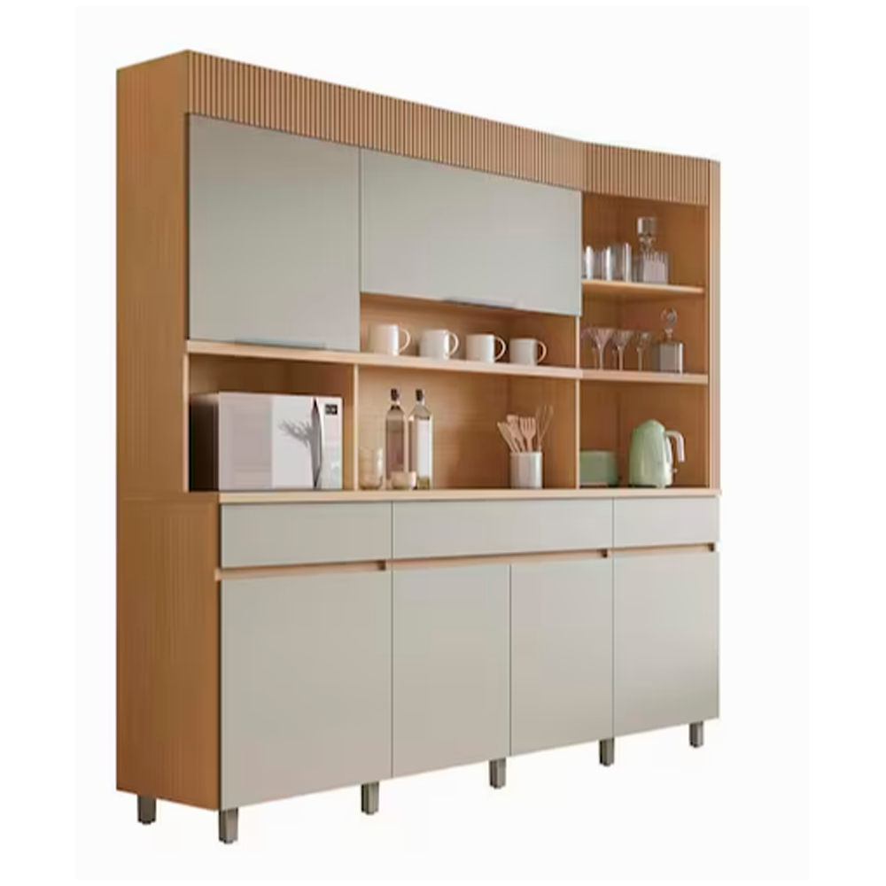 Armário de Cozinha 6 Portas 3 Gavetas 220cm 100% Mdf Realeza Nesher Móveis Carvalho Greige