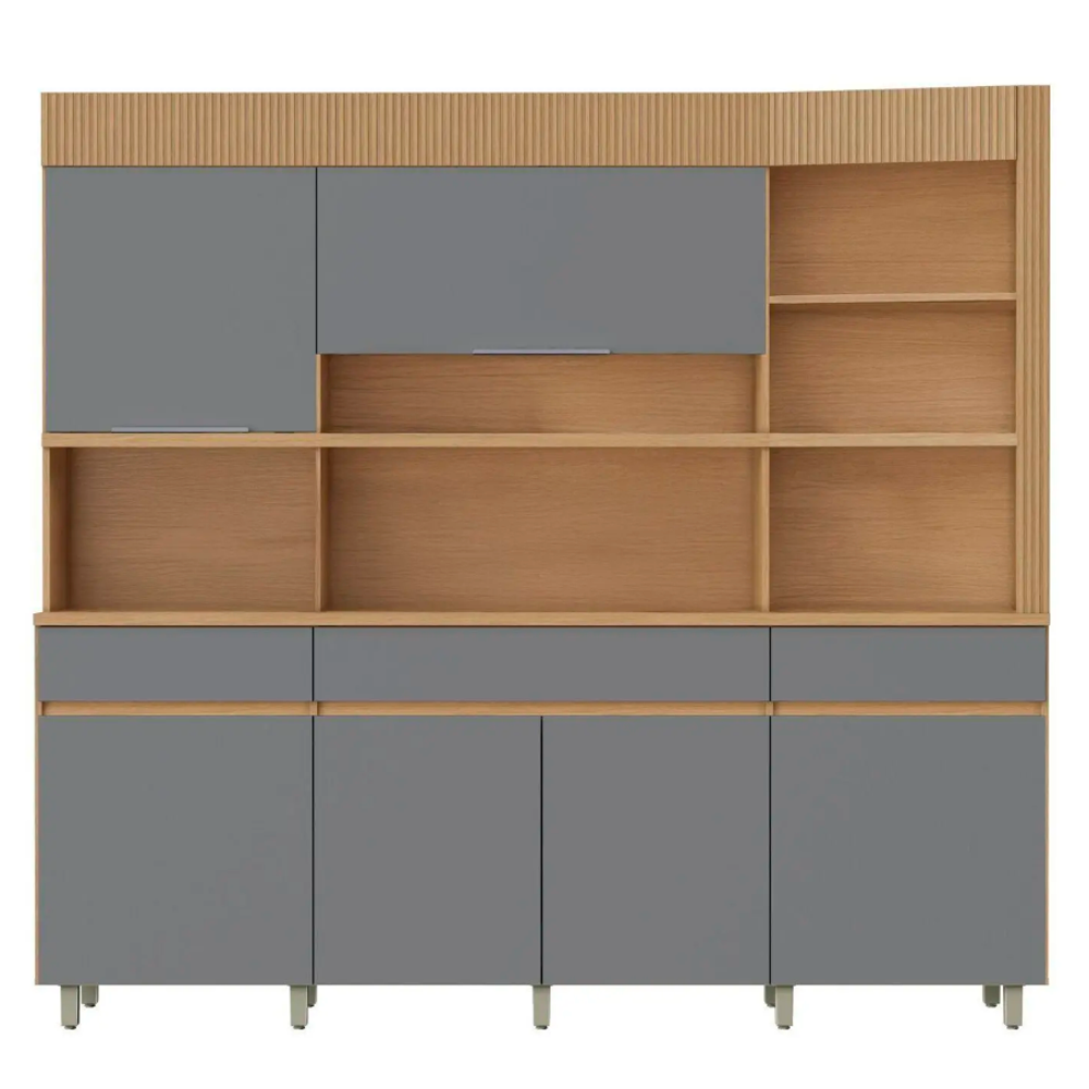 Armário de Cozinha 6 Portas 3 Gavetas 220cm 100% Mdf Realeza Nesher Móveis Carvalho Titan