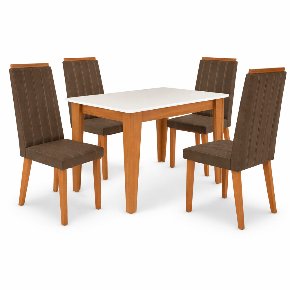 Mesa de Jantar Indekes Suécia 4 Cadeiras Tampo de Vidro 120x80cm Freijó Cuppucino