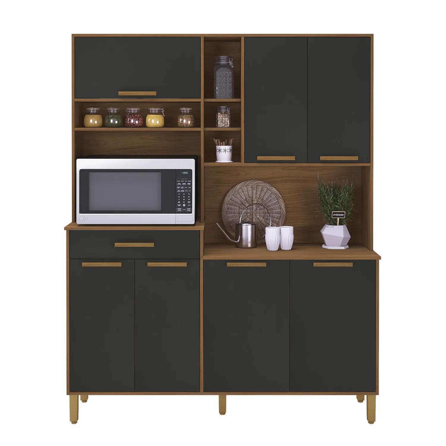 Armário Kit de Cozinha 7 Portas 1 Gaveta 160 cm Freijó Chumbo White Indekes Braga