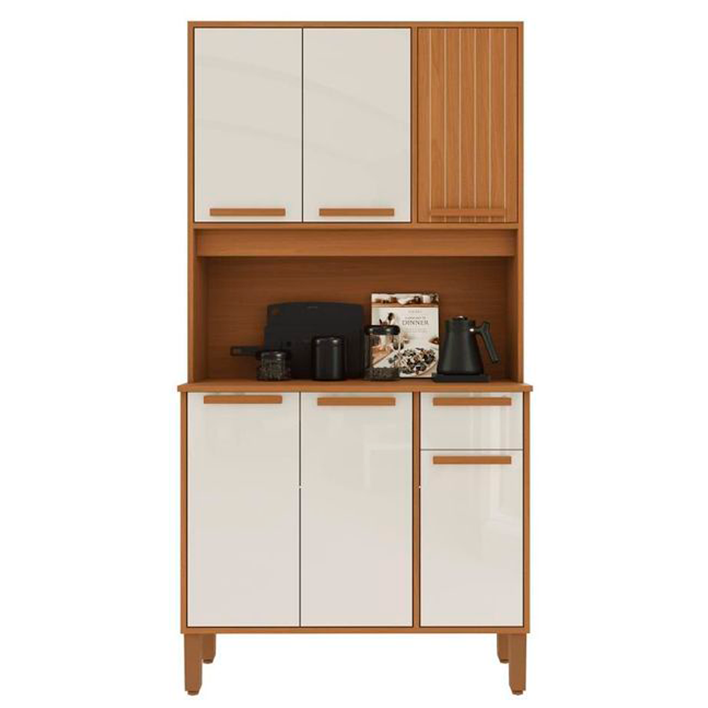 Kit Cozinha Lagos 6 Portas e 1 Gaveta Freijo Com Off White Indekes 90cm