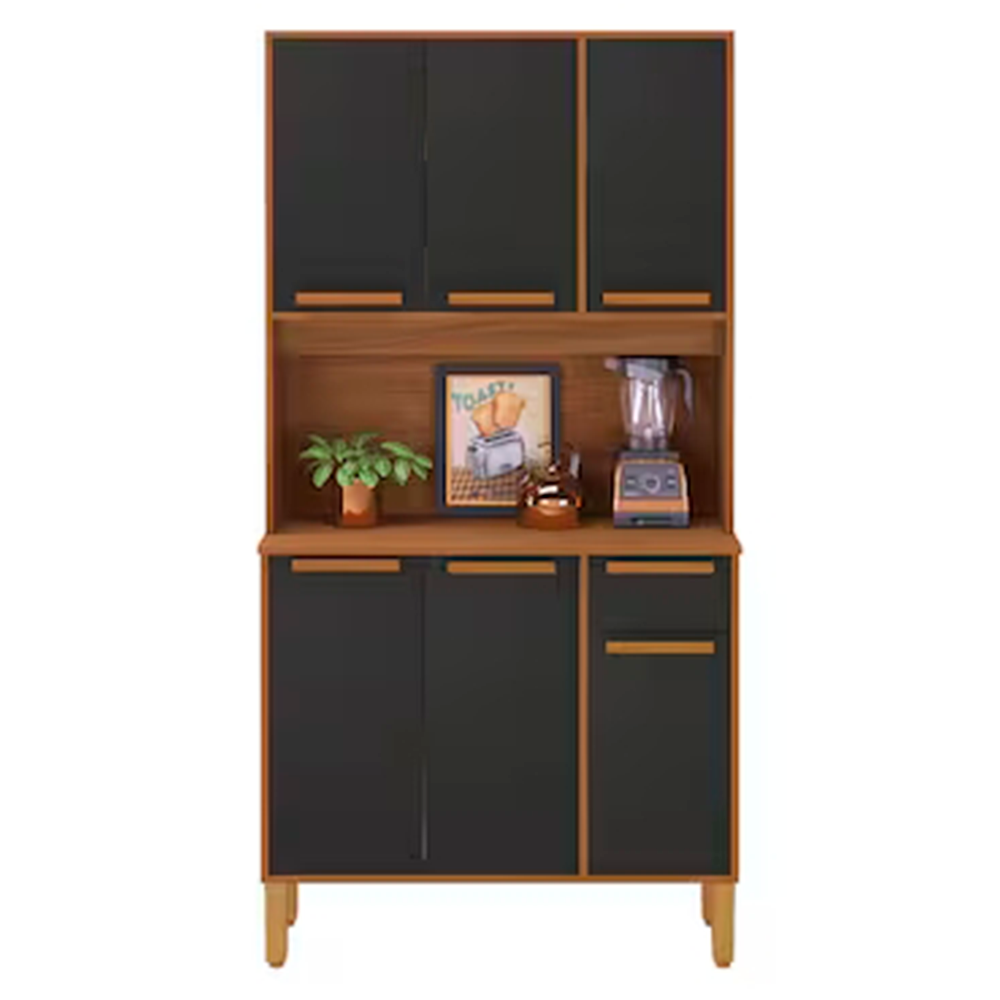 Kit Cozinha Compacta Indekes Lagos 6 Portas e 1 Gaveta MDP  90,6cm de Largura  Freijó Chumbo