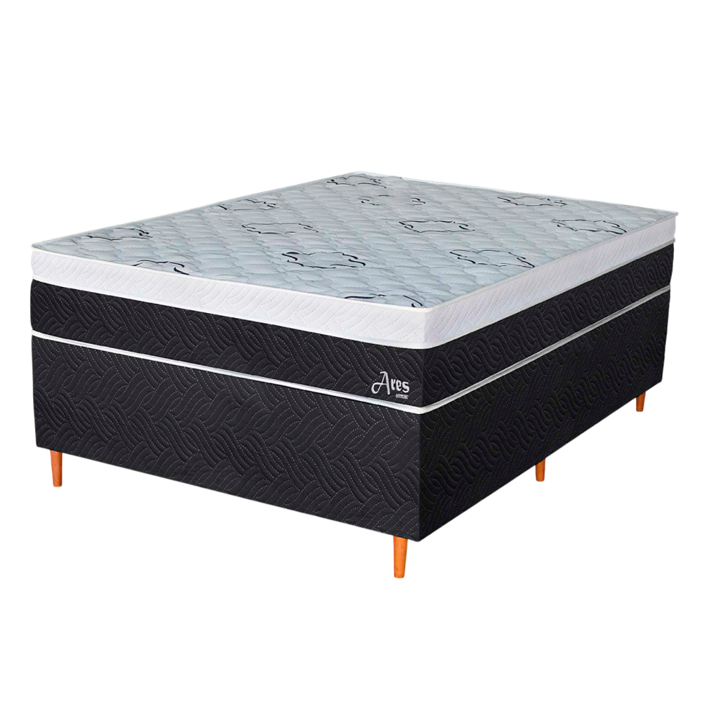 Colchão com Base de Casal J Confort Ares Molas Ensacadas 138x188x56cm Black Revestimento em Malha