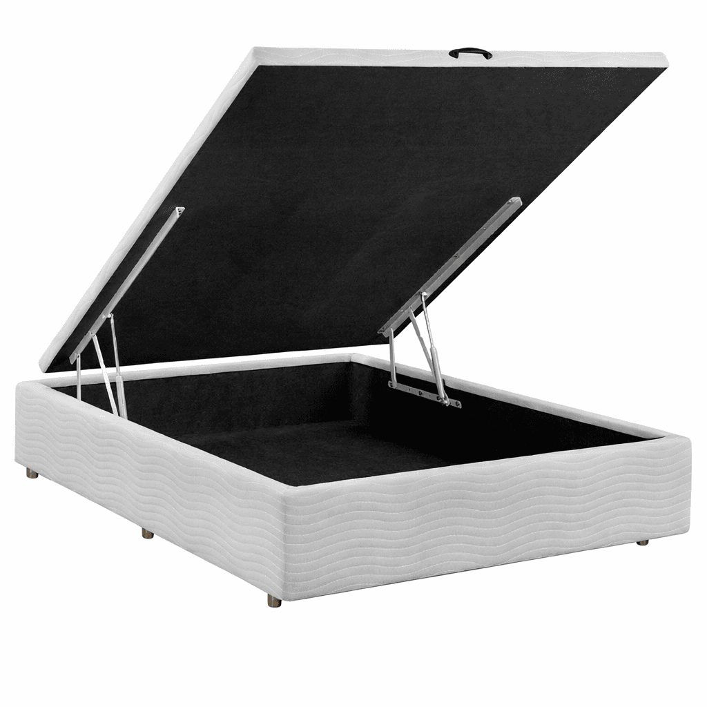 Base Baú Tipo Casal Bonsono Suede Cinza com pés em madeira 138x188x42