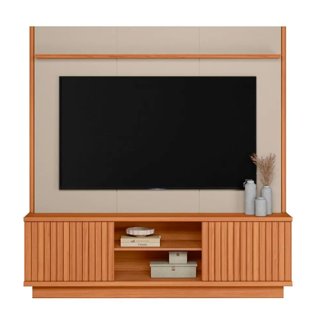 Rack com Painel para TV Até 75 Polegadas Ravenna 2 Portas Canela Off White Fosco - Linea Brasil