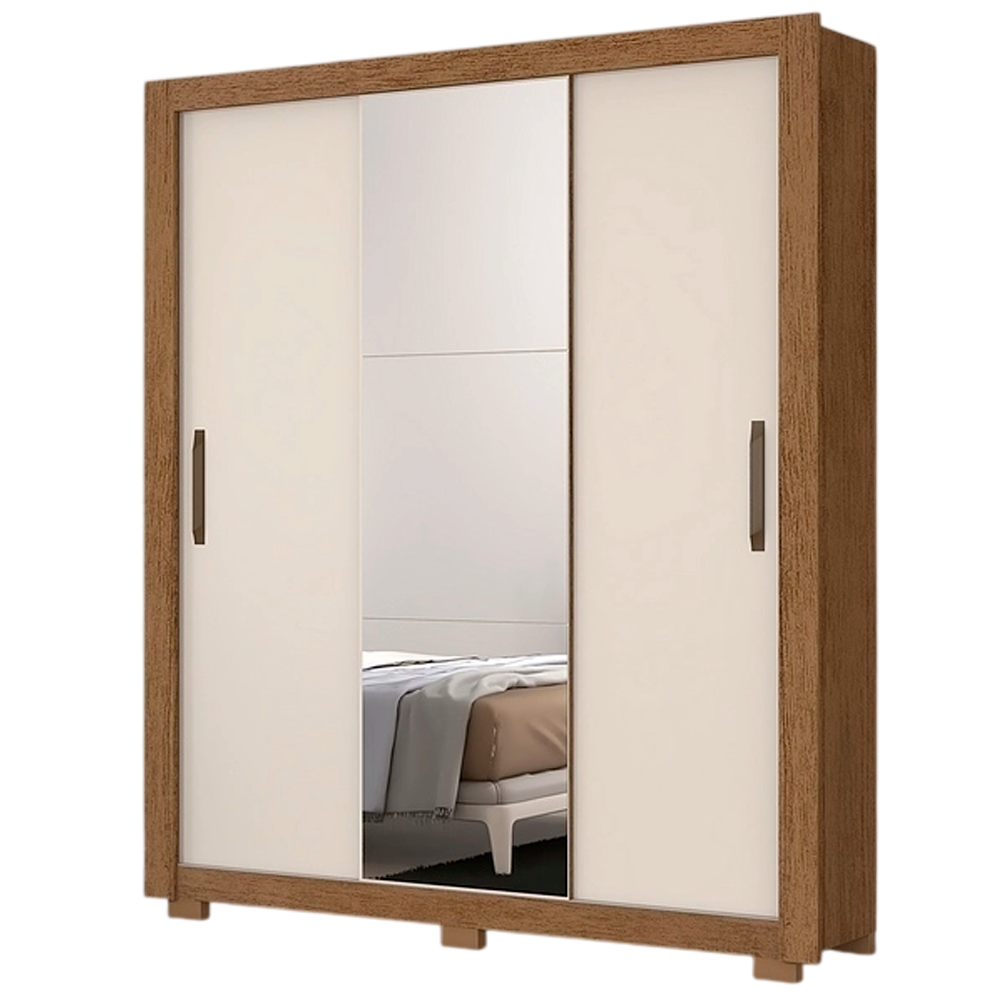 Guarda Roupa Josan Apollo 3 Portas de Correr e 4 Gavetas Cinamomo Off Com Espelho A205XL180XP48cm