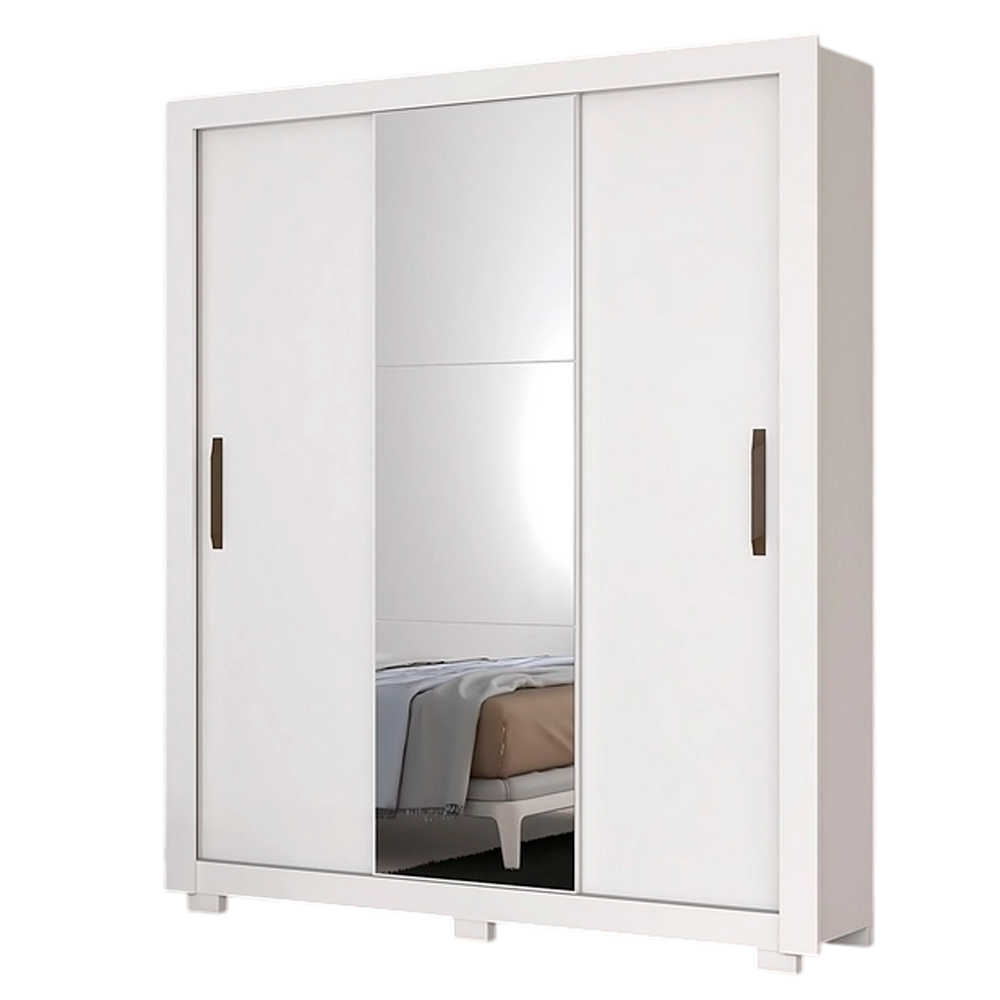 Guarda Roupa Josan Apollo 3 Portas de Correr e 4 Gavetas Branco Com Espelho A205XL180XP48cm