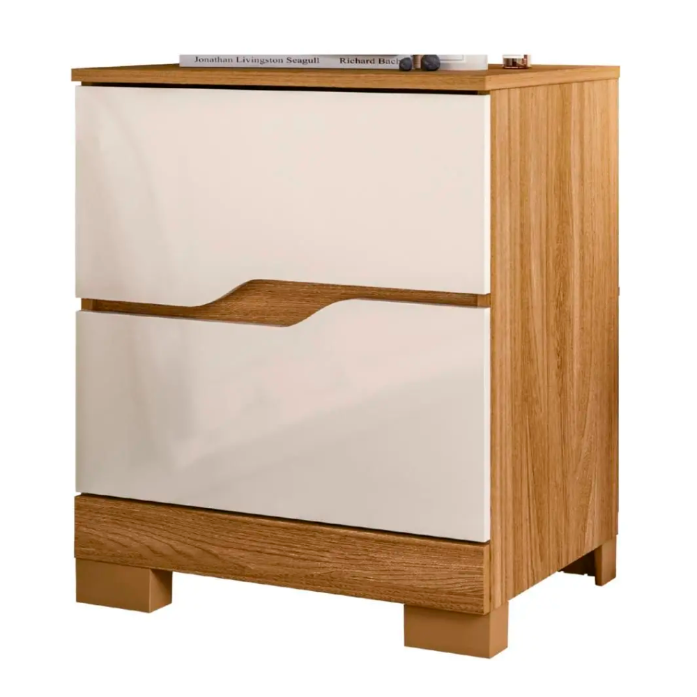 Mesa De Cabeceira 2 Gavetas 51 cm Ares Moval Freijó Off