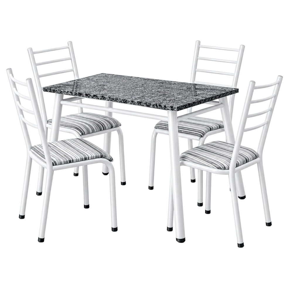 Mesa Retangular Mila Marisa 100x70cm Tampo de Granito Branca com 4 Cadeiras