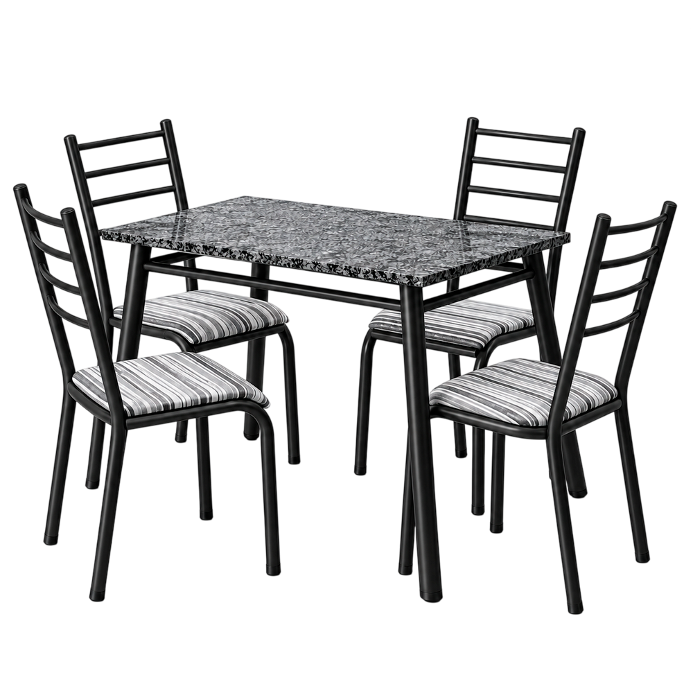 Mesa Retangular Mila Marisa 100x70cm Tampo de Granito Preta com 4 Cadeiras